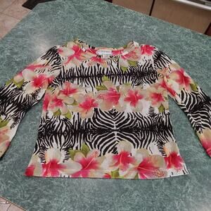 BLEU HAVEN Women’s Top Large Embellished Sequins Animal Abstract Floral Print